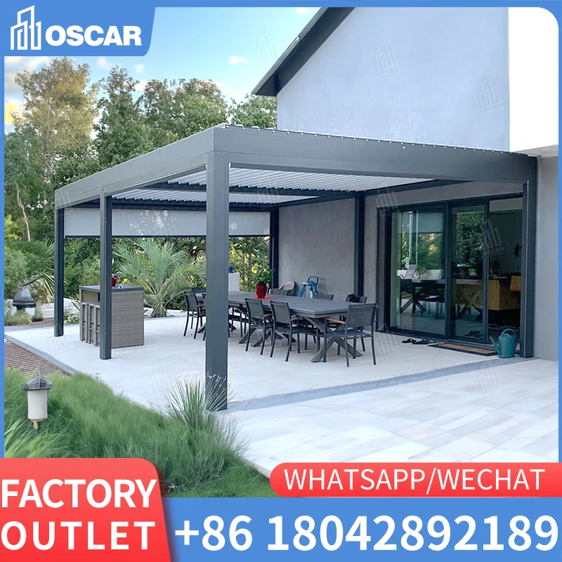 Strong Winds Metal Pergola Bioclimatic Aluminium Gazebo Electric Roof Pergola 5x3 Pergola Car Parking Shed