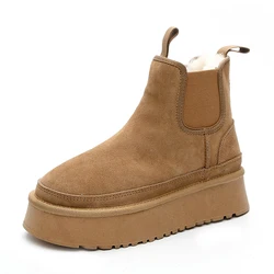 Bottes de rinçage à plateforme pour femmes, chaussons de neige en peluche, talon plat, chaud, élégant, décontracté, fourrure, luxe, designer, dames, hiver, 2024