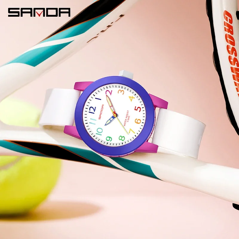 SANDA-Reloj de pulsera de cuarzo para mujer, pulsera de goma de béisbol, deportivo, resistente al agua, informal, regalo para niños