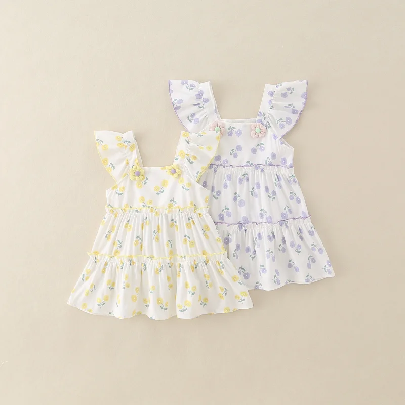 

Girls' summer dress new style children's stylish floral princess dress baby girl's fresh casual outerwear tank dress