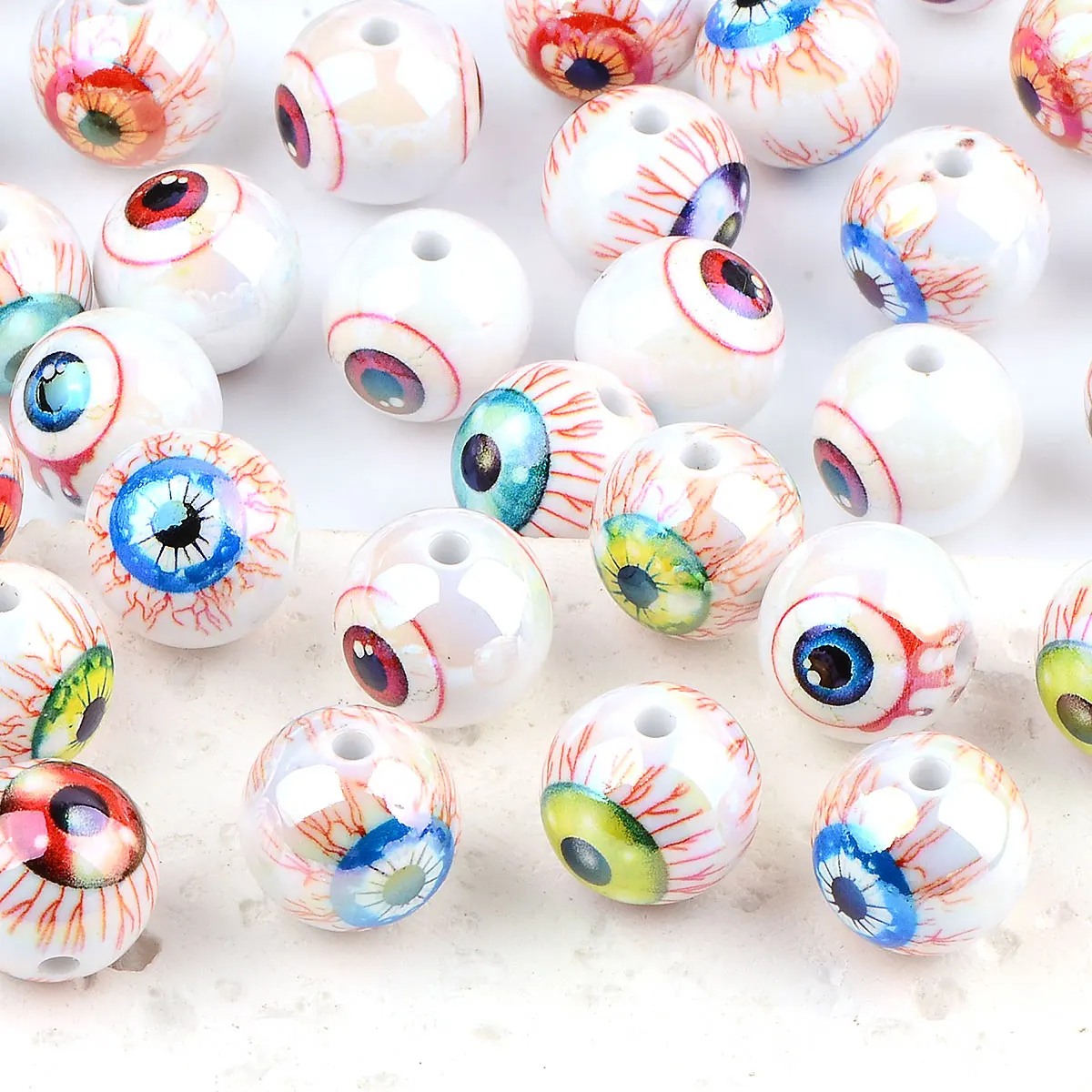 1.6cm 8pcs Random Color Mix Creative Hand-paint Round Eyeball Acrylic Beads For Jewelry Making DIY Bracelet Accessories