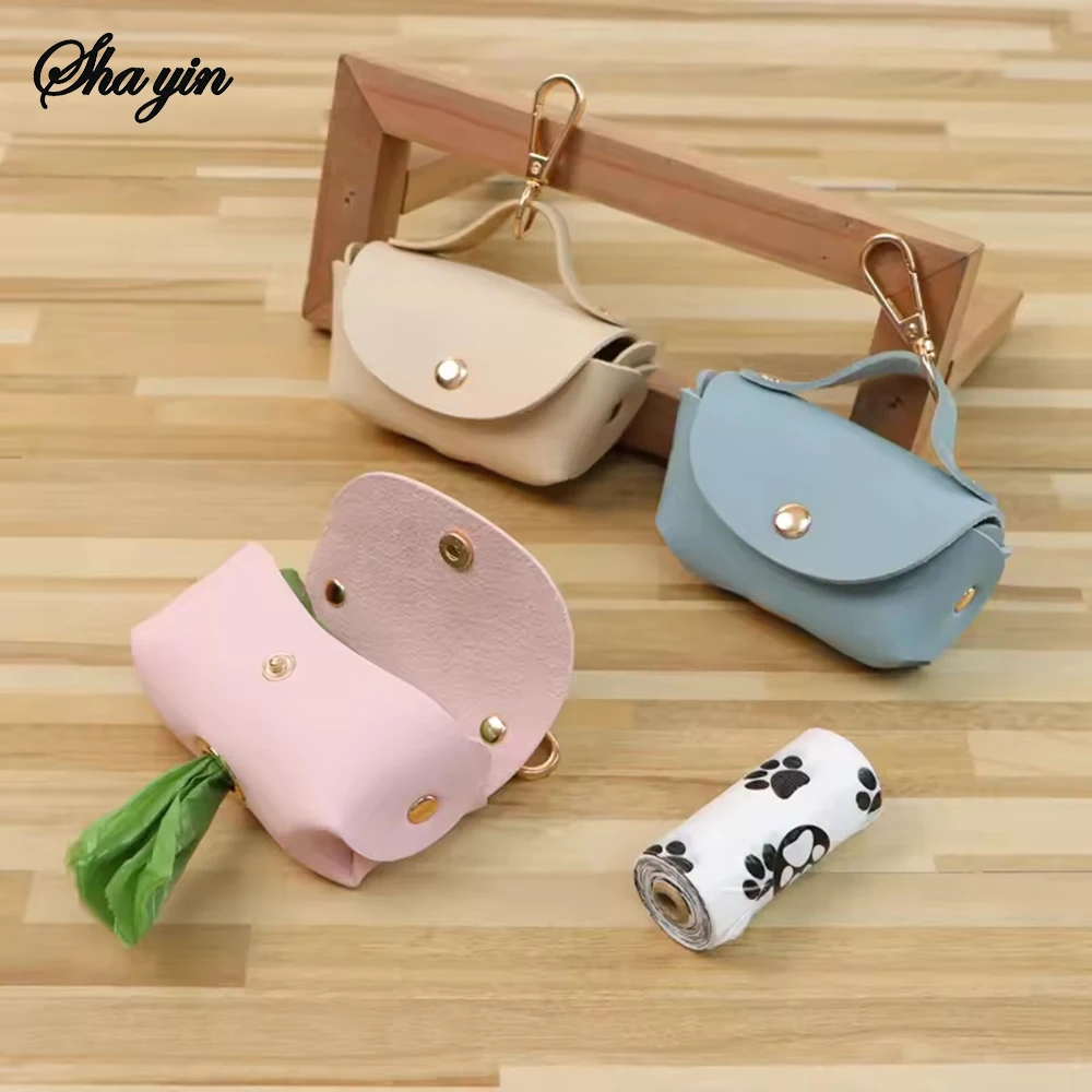 Portable Pet Waste Bag Dispenser With Leather Carrying Case For Outdoor Use. Multi-Color Dog Waste Bag Storage Bag