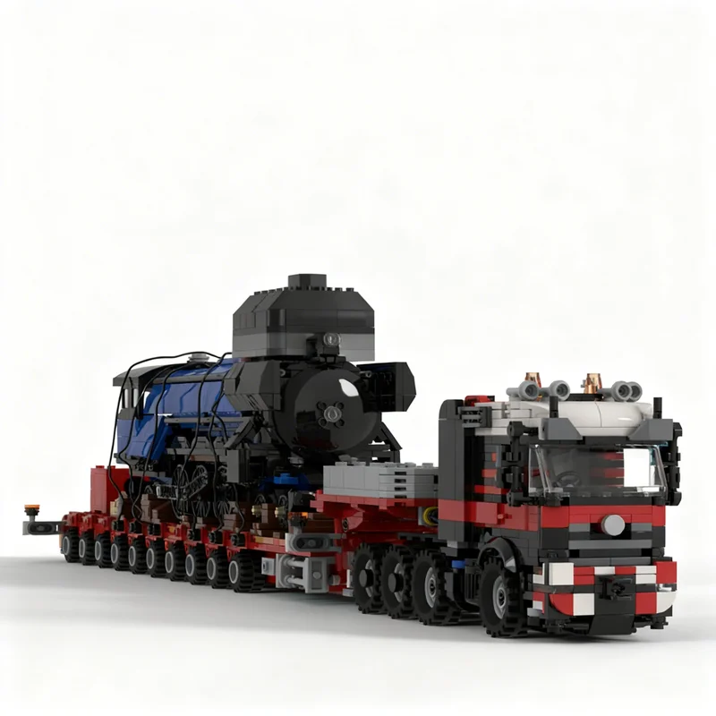 2394 детали MOC, 8x4 полуприцеп-тягач, 10-осный STZ, раздвижной низкорамный грузовик, модель для сборки, конструктор для творчества, подарок на день рождения, для демонстрации.