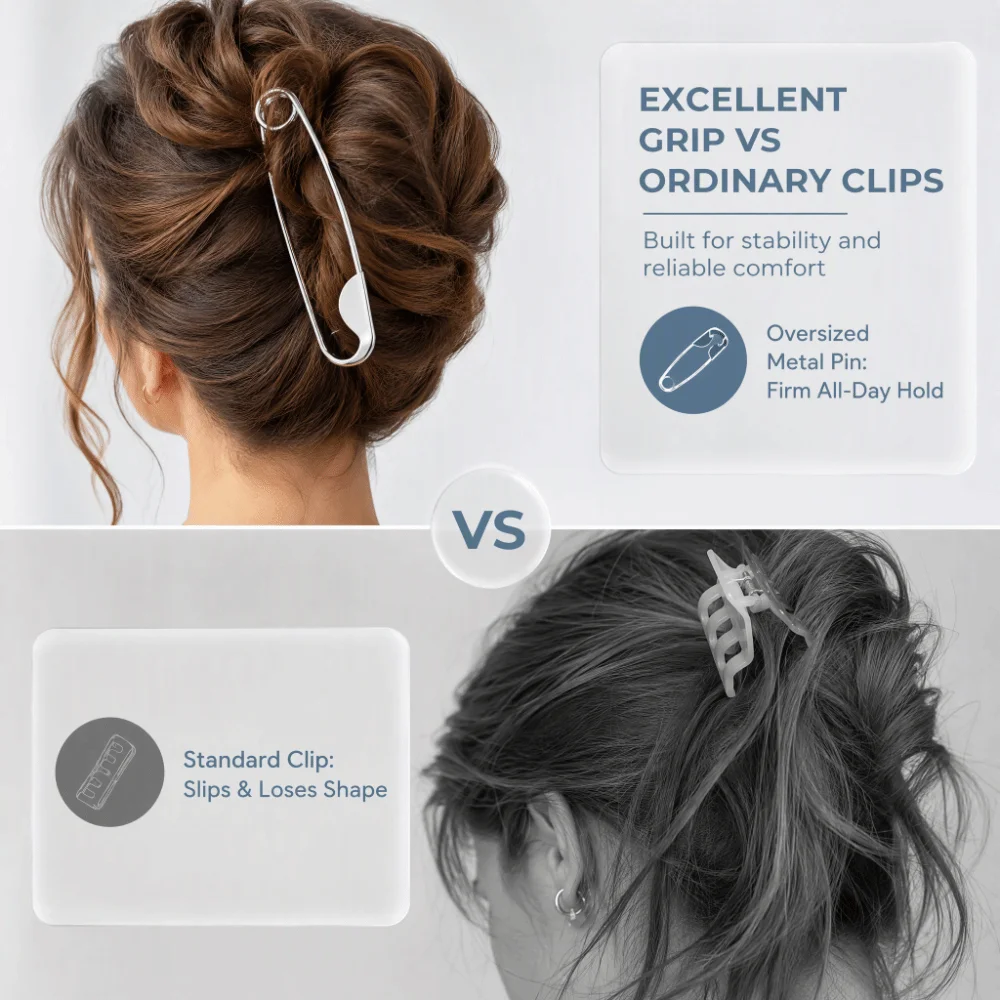 5pcs Funny Heavy Duty Giant Safety Pins Fashion Giant Oversized Hair Clips Metal Hair Sticks For Thick Fabric