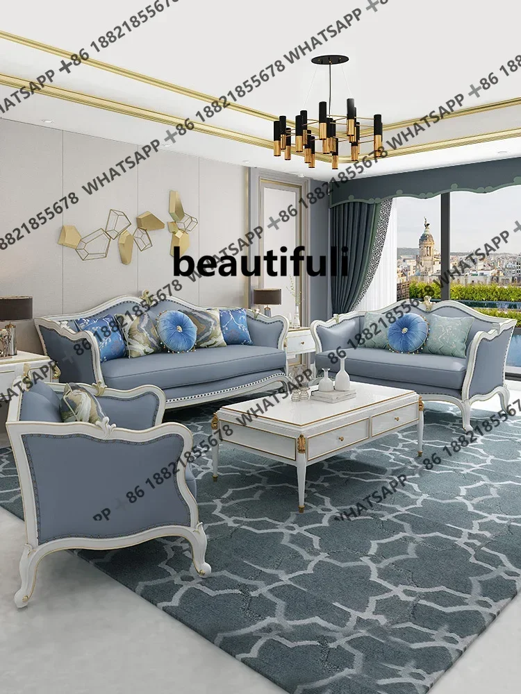 

ZJAmerican light luxury sofa living room combination modern simple size apartment European leather solid wood