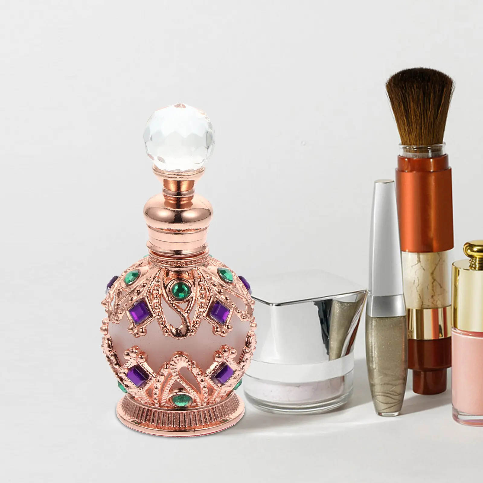 15Ml Retro Refillable Glass Perfume Bottle Style Diamond Embedded Empty Bottle for Fragrance Storage Vanity Table
