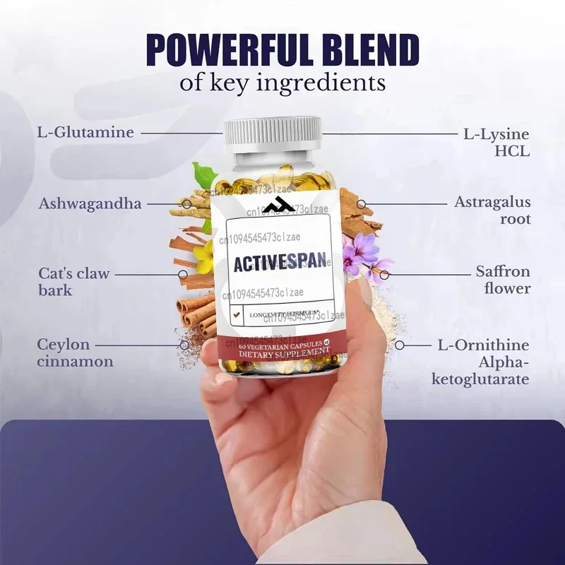 

60 Capsules Anti Aging Supplement Containing South African Drunk Eggplant, Cat Paw, and Astragalus - Stem Cell Regeneration