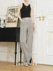 LOUIS YAO Women Casual Long Pants Contrast Color Striped Casual Trousers Loose Fit Straight Wide Leg Pants