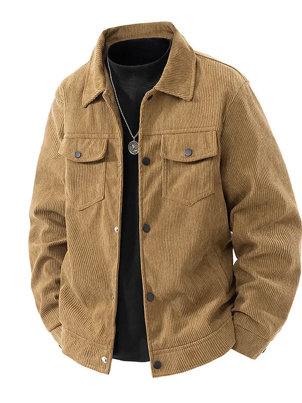 

Warm Corduroy Jaet for Men Casual Outdoor Windproof irt Collar Workwear Busin Sle Long Sve Polyester Fiber