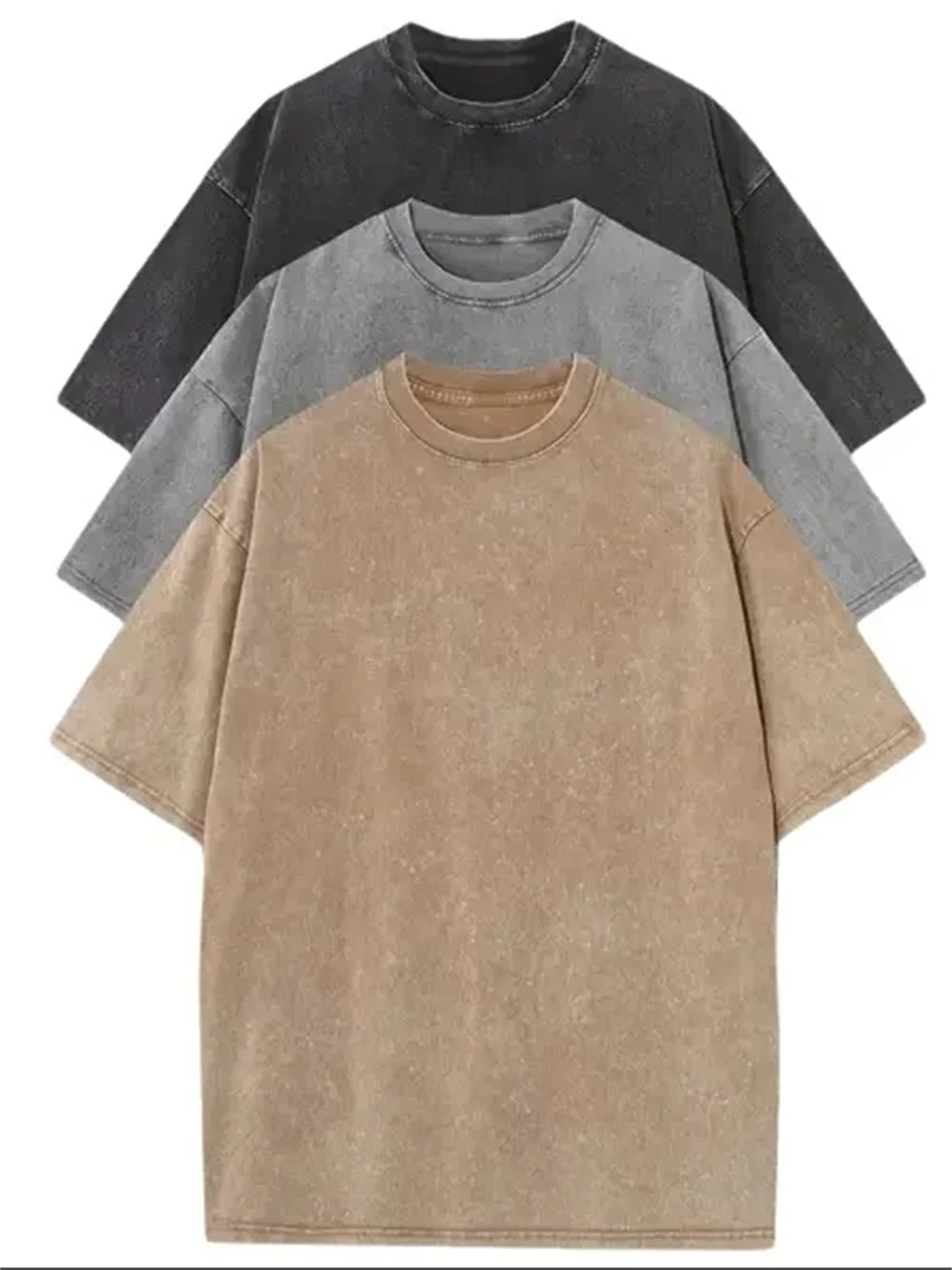 Trendy men's clothing, spring and summer retro T-shirts, American casual washed pure cotton T-shirt top