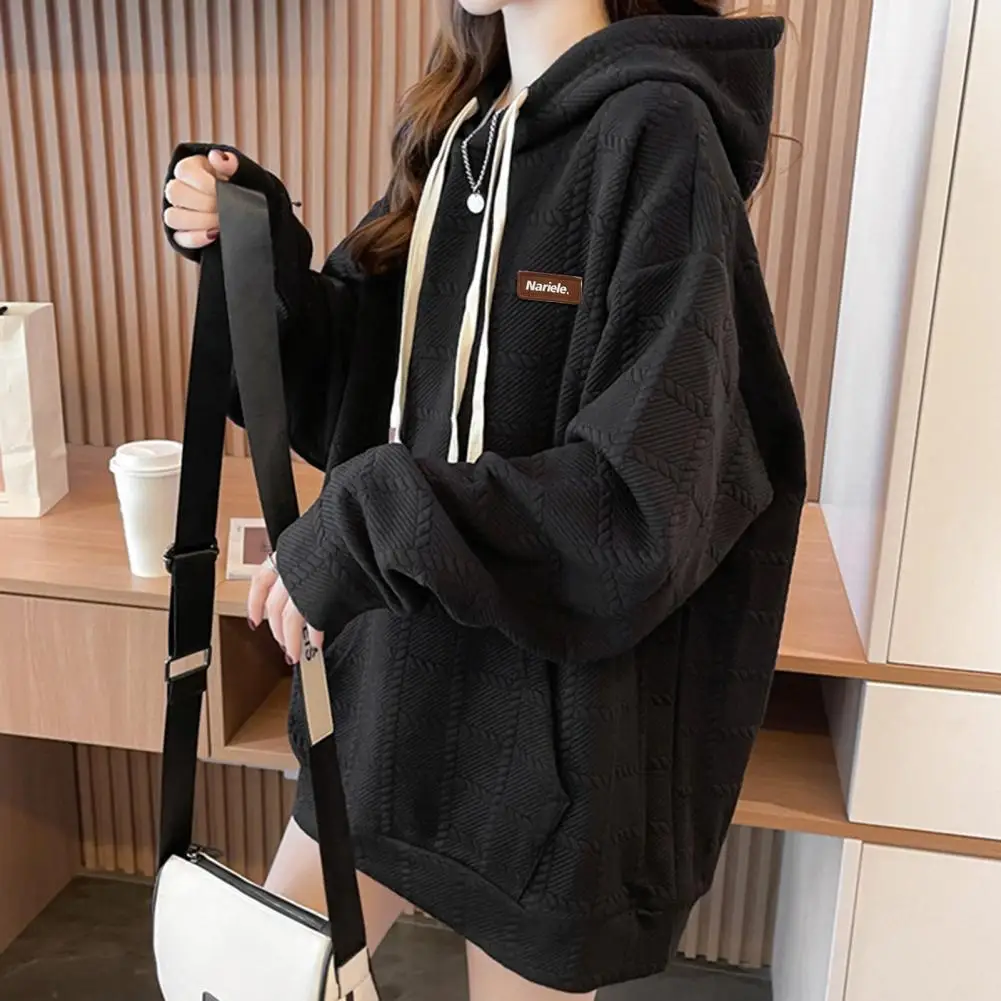 

Waffle Sweatshirt With Big Pocket Japanese Style Drawstring Hooded Coat Spring Autumn Women Leisure Style Hoodie