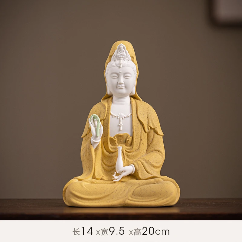 Ceramic Guanyin Bodhisattva Figurine, Southern Sea Guanyin, Home Worship Buddha Statue, Home Decor, Handmade Antique Shelf Ornam