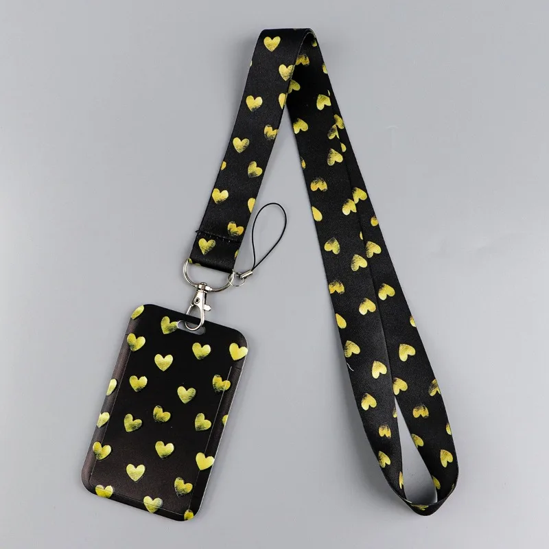 Leopard Print Love Strawberry Mobile Phone Lanyard Card Cover Bus Card Student Card Work Certificate Hard Shell