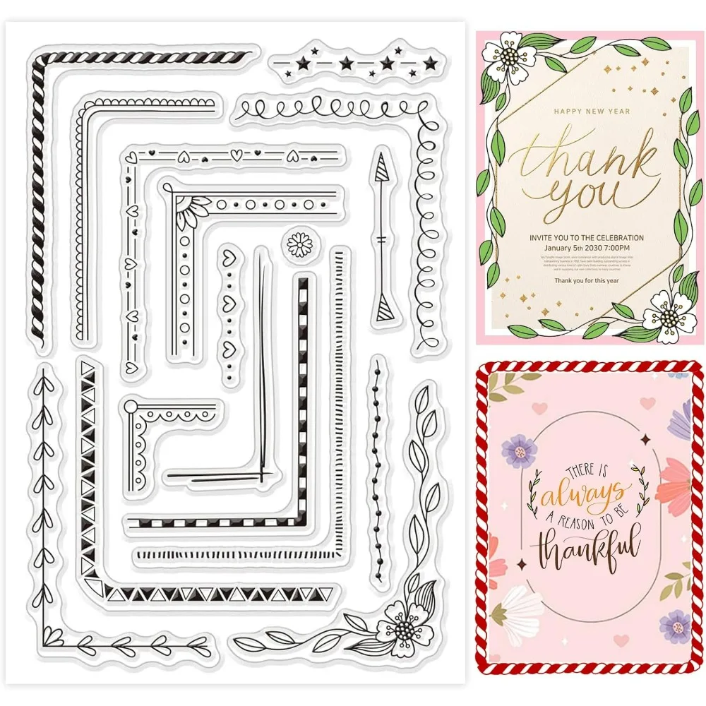 Corners Types Silicone Clear Stamps Lace Line Transparent Stamps for Festival Birthday Valentine\'s Day Cards Making DIY