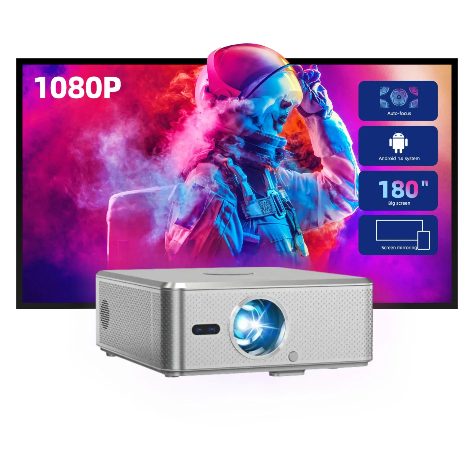 

Powerful Ultra HD 4k 1080P Projector 1000ANSI Andriod 14 Wifi 6 BT5.4 Auto Focus All-metal Housing HomeTheater Video Projectors