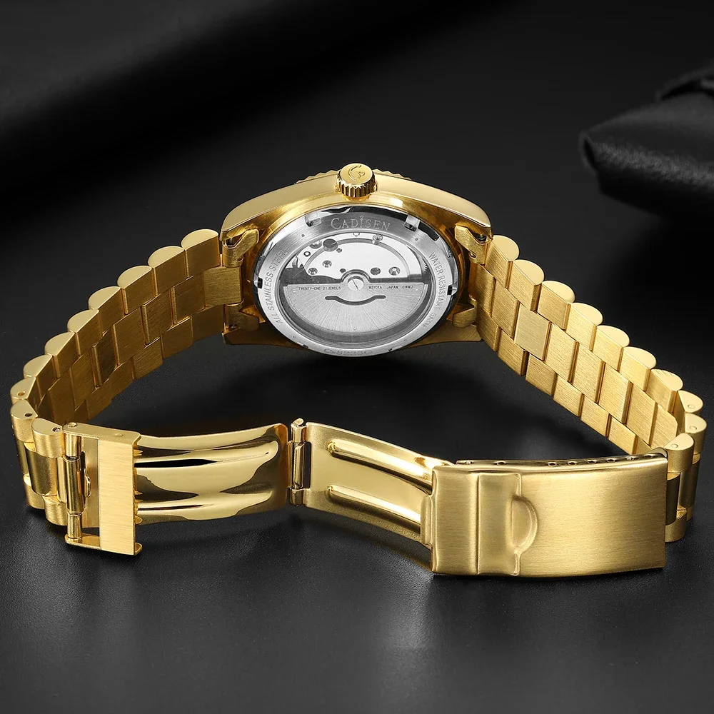 ساعة ميكانيكية أوتوماتيكية من الياقوت للرجال ، من الفولاذ المقاوم للصدأ ، ساعة يد ذهبية فاخرة ، ساعة حركة يابانية