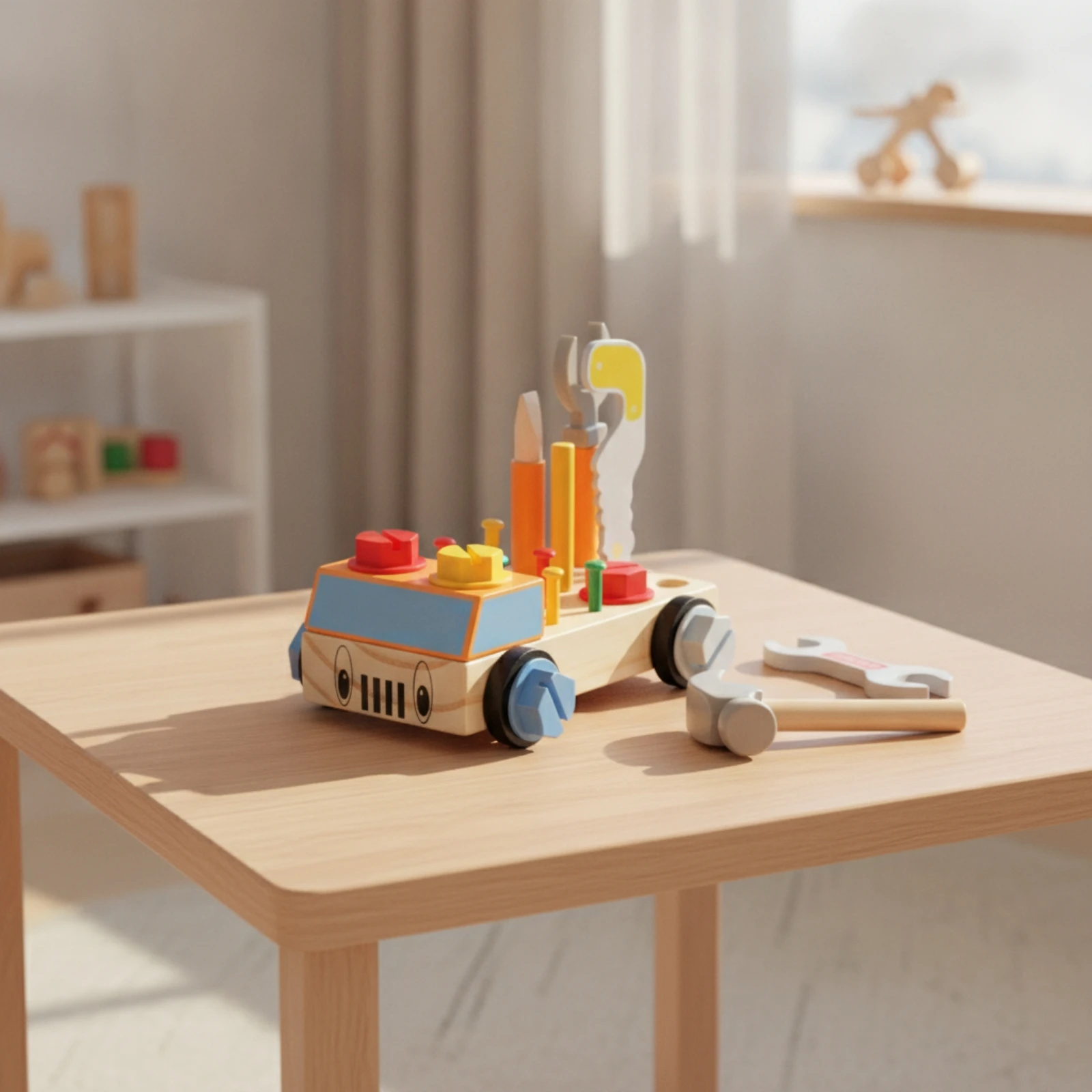 Wooden Take-Apart Vehicle with Tools Fine Motor Skill Wooden Assembly Toy with Fasteners Preschool Building Set