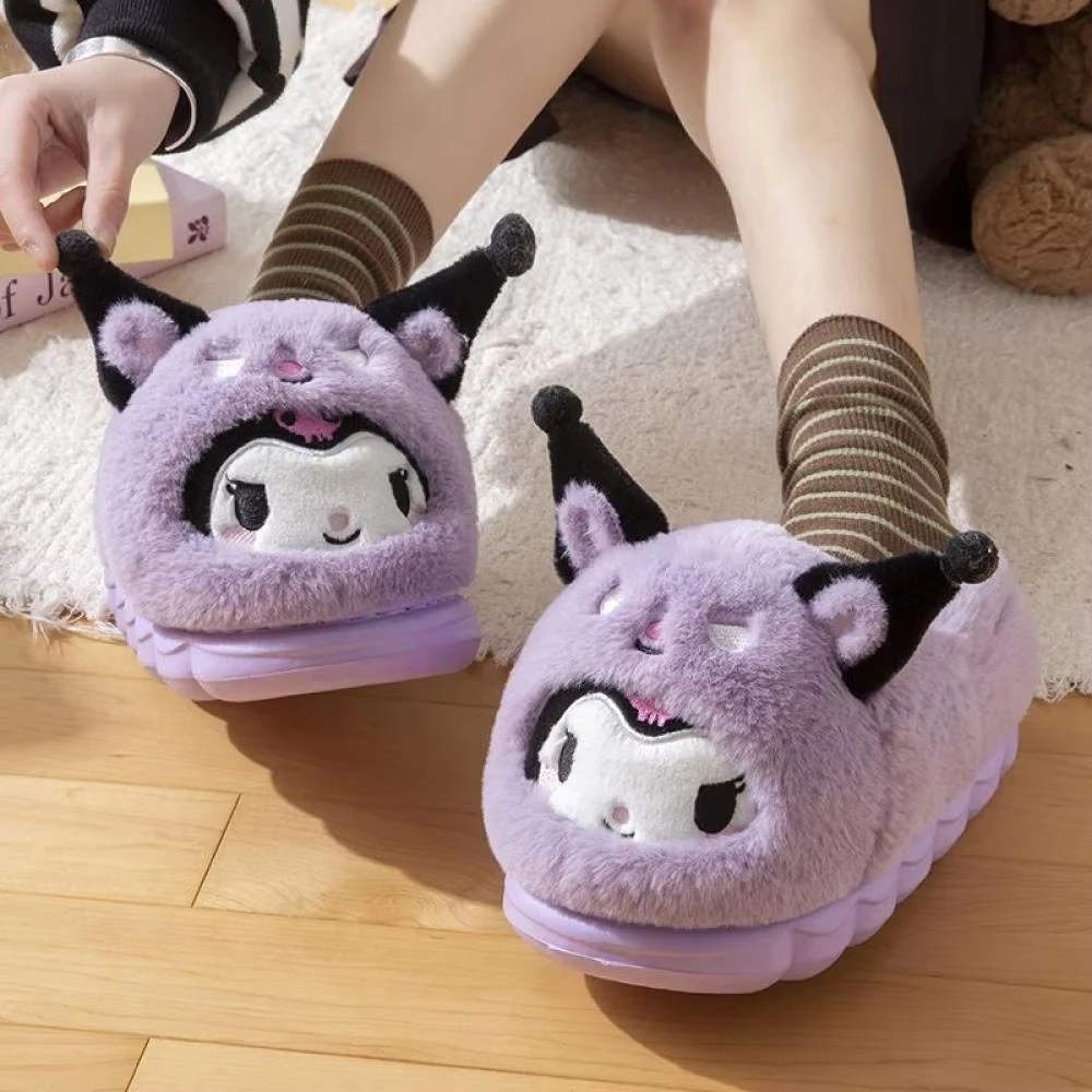 Anime inverno chinelos de pelúcia kuromi olá kitty cinnamoroll sanrioed kawaii dos desenhos animados bonito interior engrossar quente casa chinelos