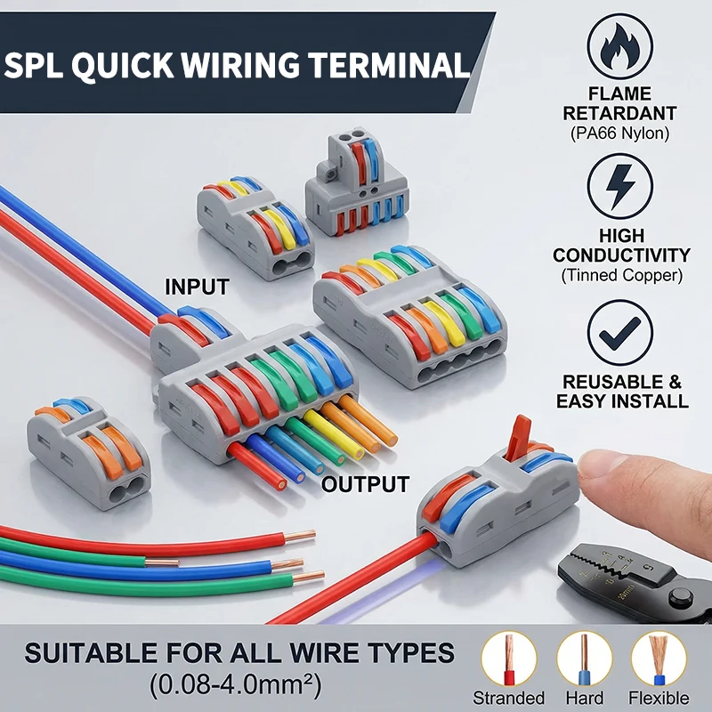 1 In Multiple Out Quick Wiring Connector Universal Splitter Wiring Cable Push In Terminal Block Universal Fast Wiring SPL 222 23