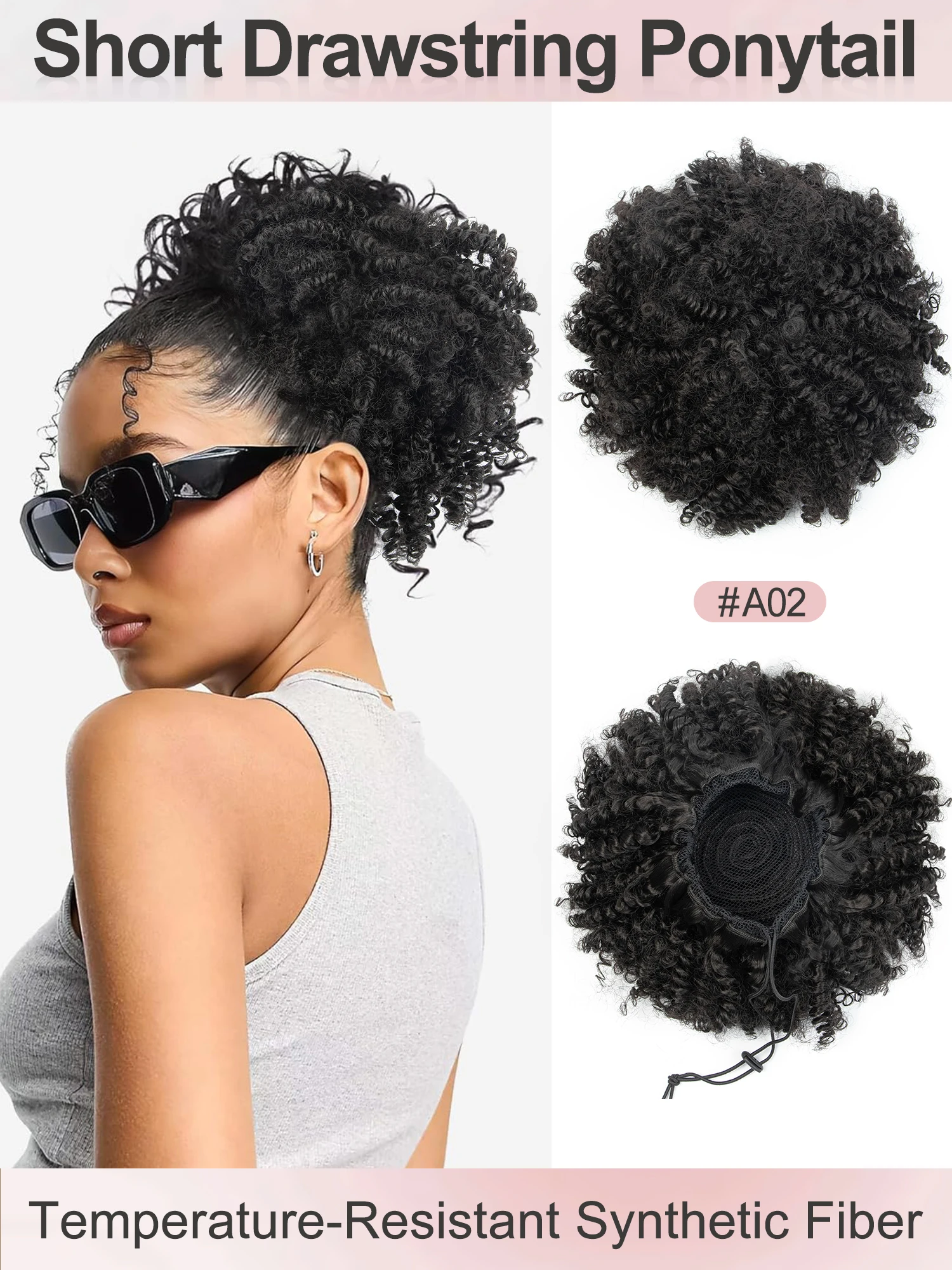 120G/Pack Women Synthetic Curly Clip-In Ponytail Afro Puff Style Messy Bun Hairpiece Multi Occasions Instant Hair Style
