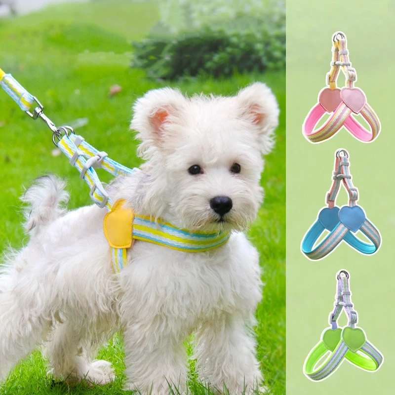 

Striped Harness Leash Set for Medium Puppy Nylon Durable Explosion Proof Pet Chest Traction Candy Adjustable Dog Accessories