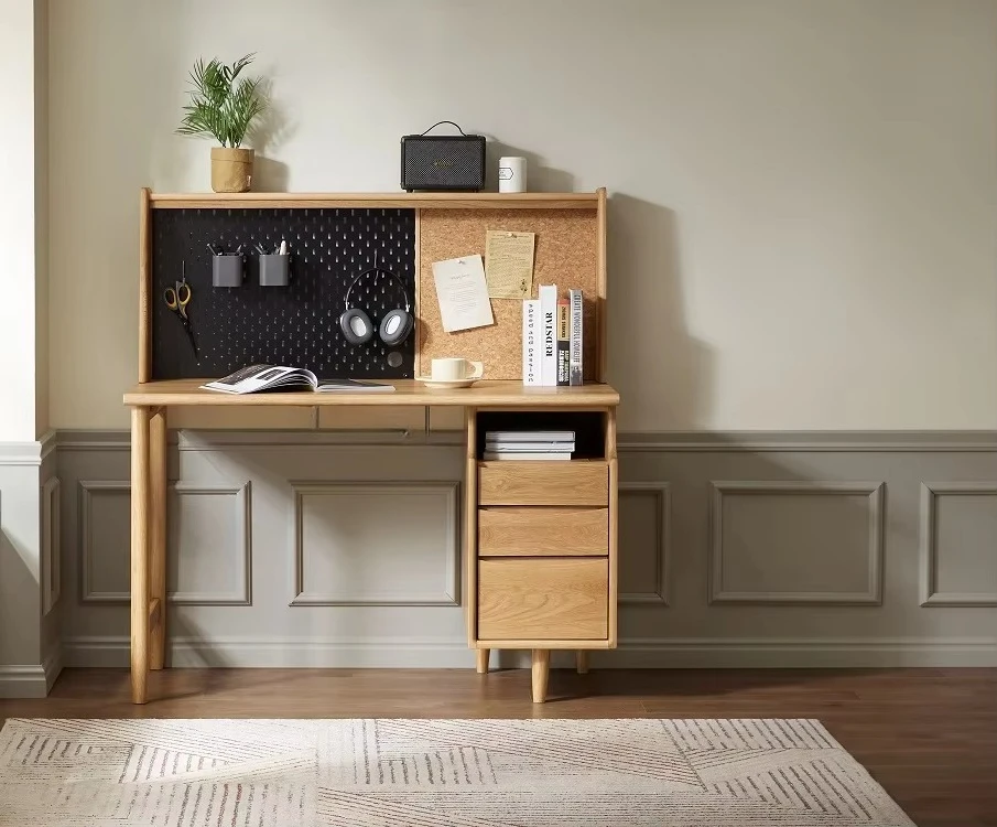 Modern minimalist study desk with bookshelf and drawer combination family bedroom office chair solid wood table