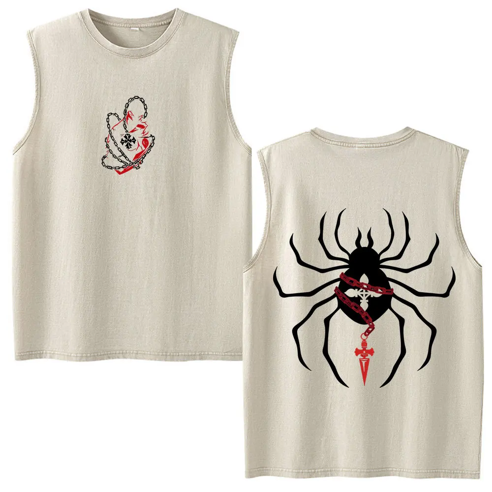 Anime Hunter X Hunter Spider Kurapika Vintage Washed Vest T Shirts Men Clothing Fashion Sleeveless Tank Tops T-shirts Streetwear