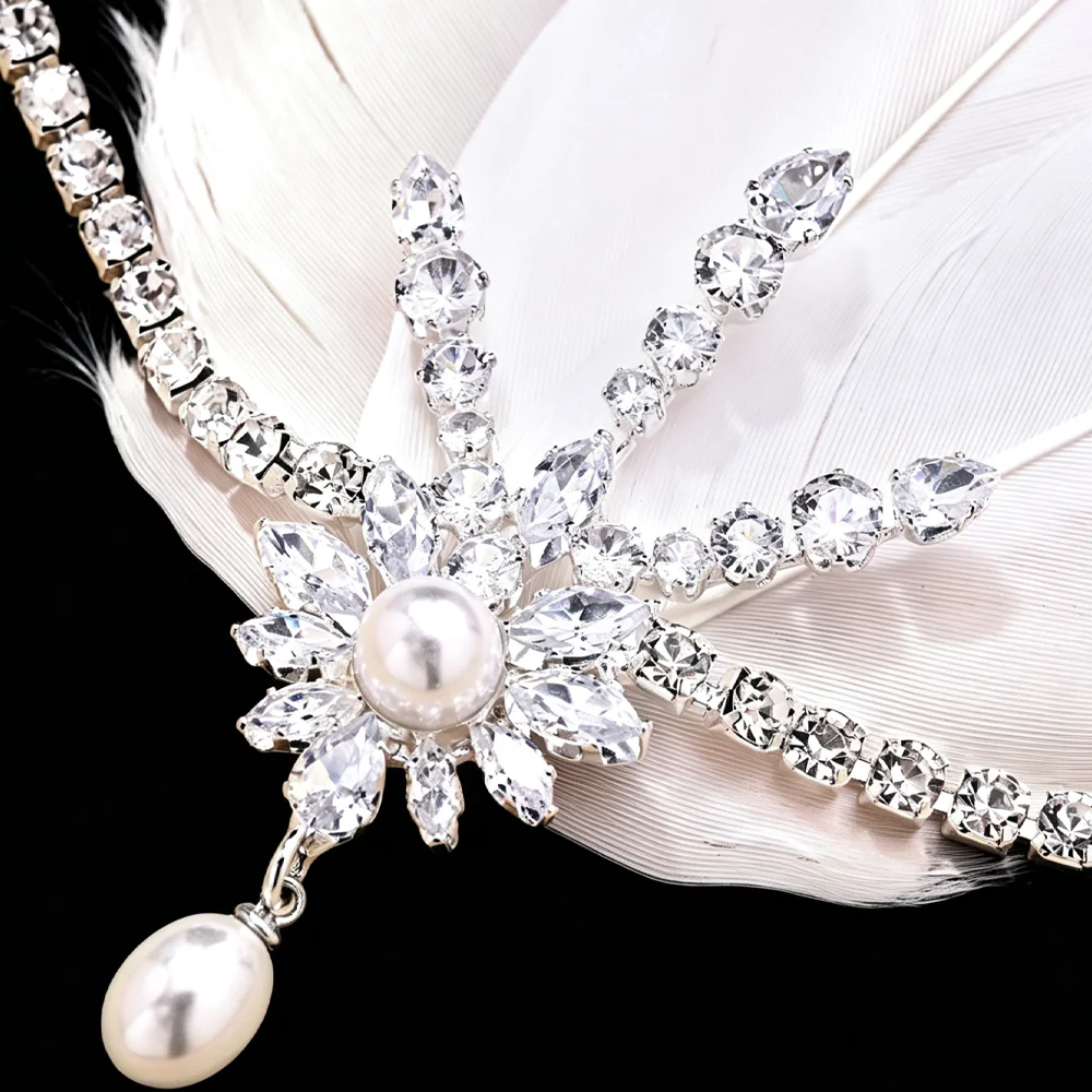 Flapper Headpiece Sparkling Rhinestone Feather Head Chain Gatsby Hair Accessory for Women Wedding Party Prom Gatsby Costume - view 5