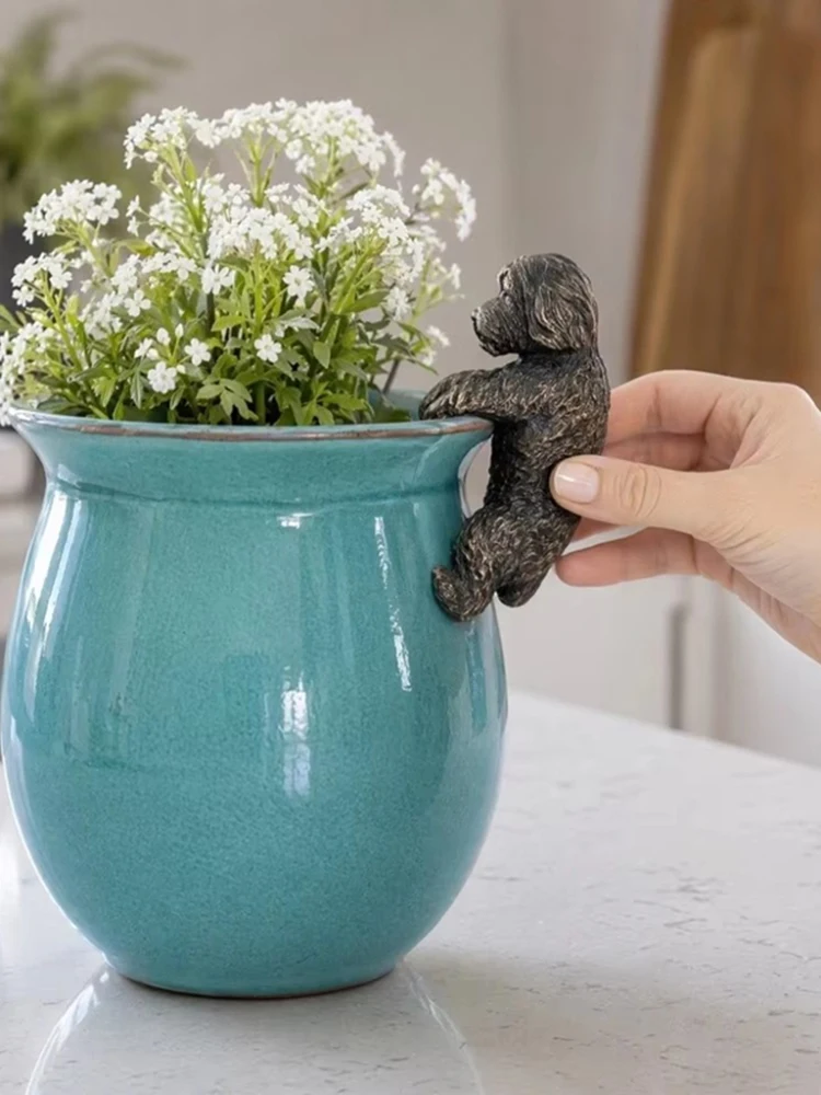 Bronze Gecko Garden Decoration Potted Plant Partner Dog Hanging Decor Dog Climbing Garden Statue Gecko Resin Garden Figurine