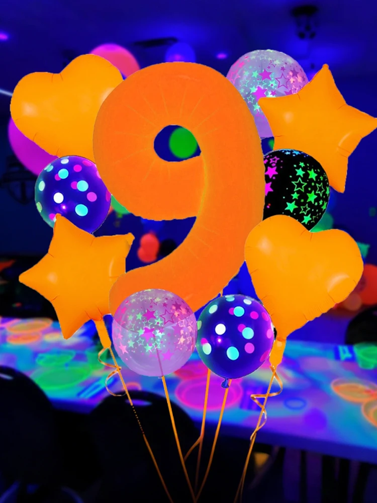 Neon-Fluoreszierender Ballon, 40 Zoll Fluoreszierender Oranger Digitaler Aluminiumfolienballon, Latexballon, Verwendet für Geburtstagsfeiern – Detail 4