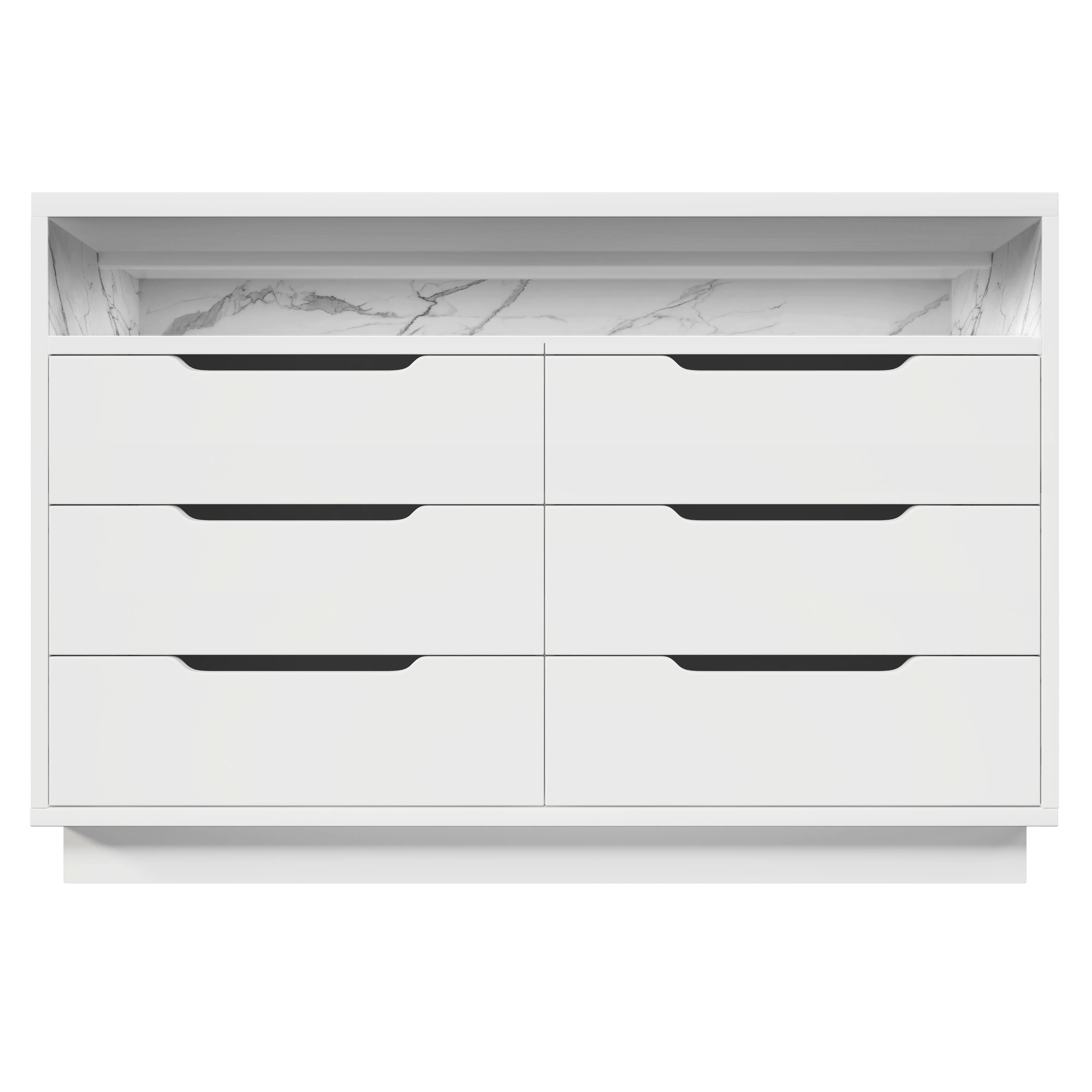 KOMHTOM Wit dressoir 120x40x85cm 6 laden LED-verlichting opbergvak met marmernerf