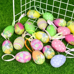 12pcs 6cm Easter Eggs Foam Colorful Bunny Bird Egg Hanging Pendants Ornament DIY Craft Happy Easter Party Decor Kids Favor Gifts