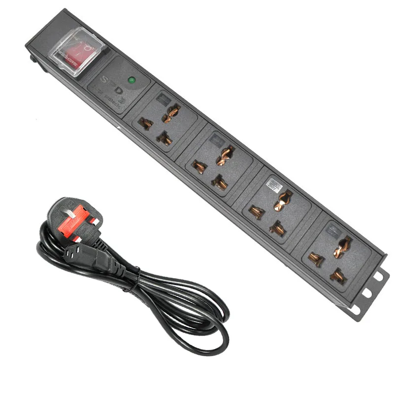 

PDU power strip 10A Universal socket Surge protection 4AC Network Cabinet Rack Aluminum alloy UK/US/AU/EU/ PLUG IEC-C14 port