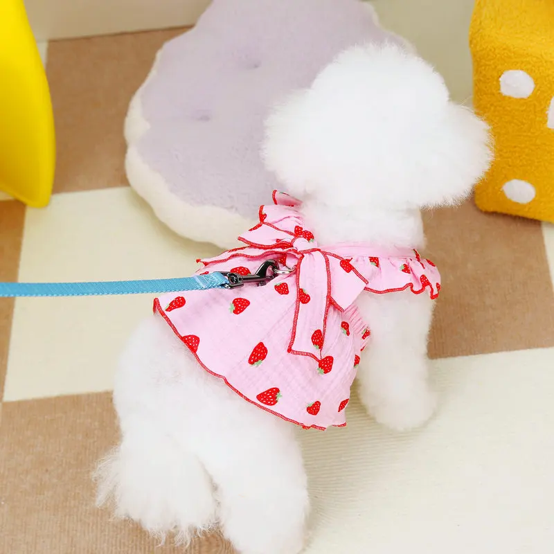 Strawberry Dress with Bow Lace for Pets, Dog Clothes, Puppy Costume, Chihuahua, French Bulldog Clothing, Cat, Cute, Summer, 2024