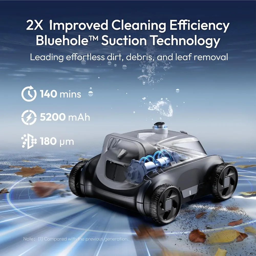 Bubot 500P Cordless Robotic Pool Cleaner, Pool Vacuum with Bluehole Suction, Self-Parking, Dual Motors, DirtLock 2.0