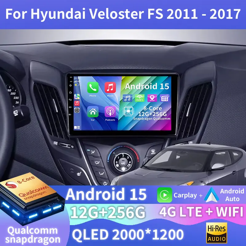 Android 15 Autoradio Per Hyundai Veloster FS 2011 - 2017 GPS Lettore Multimediale Navi Unità Principale 360 Macchina Fotografica Senza Fili Carplay Video