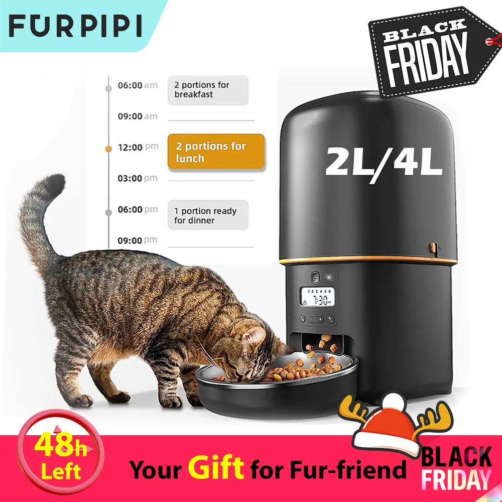 Furpipi Automatic Dog Feeder with Key Control User-Friendly Time Setting Dual Power Supply for Pets Dogs Cats pet food dispenser