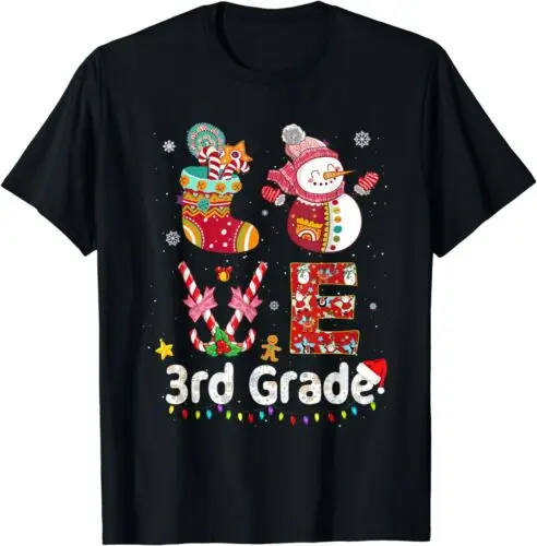 

Christmas Teacher Love 3rd Xmas Santa Lights Gift Idea T-Shirt S-5XL