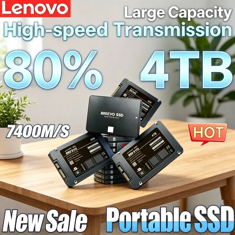 

Внешний твердотельный накопитель Lenovo 880EVO 4TB с интерфейсом SATA3, портативный SSD для ноутбука
