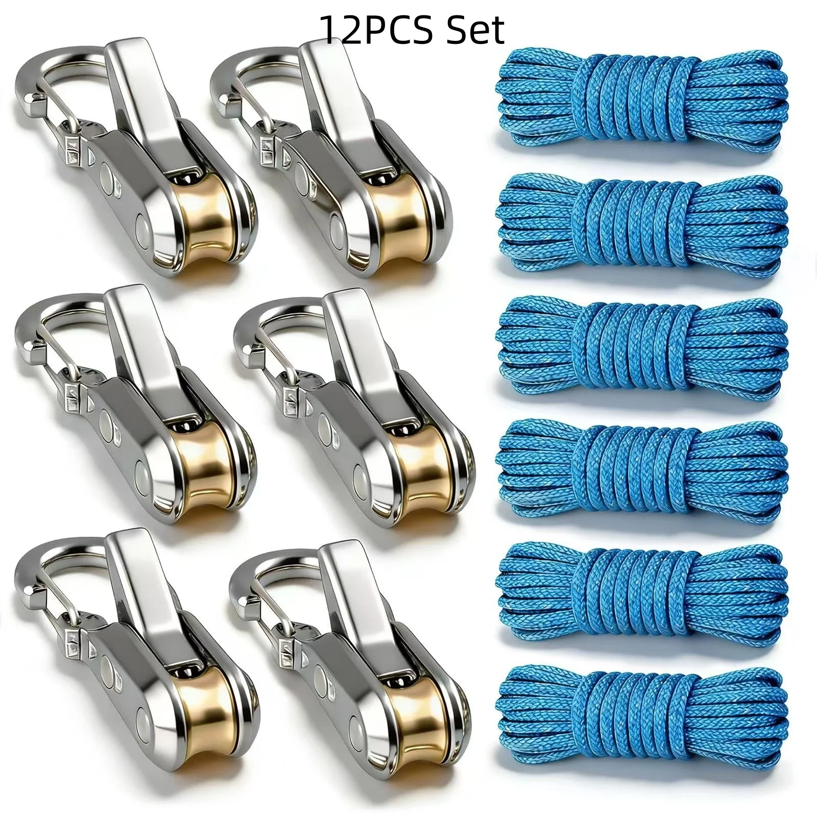 6Pcs Tensioners with 6Pcs 3M Ropes, Roller Cam Buckle Tie Down Tool, Secure Locking Cord Adjuster for Camping Tent Guy Lines