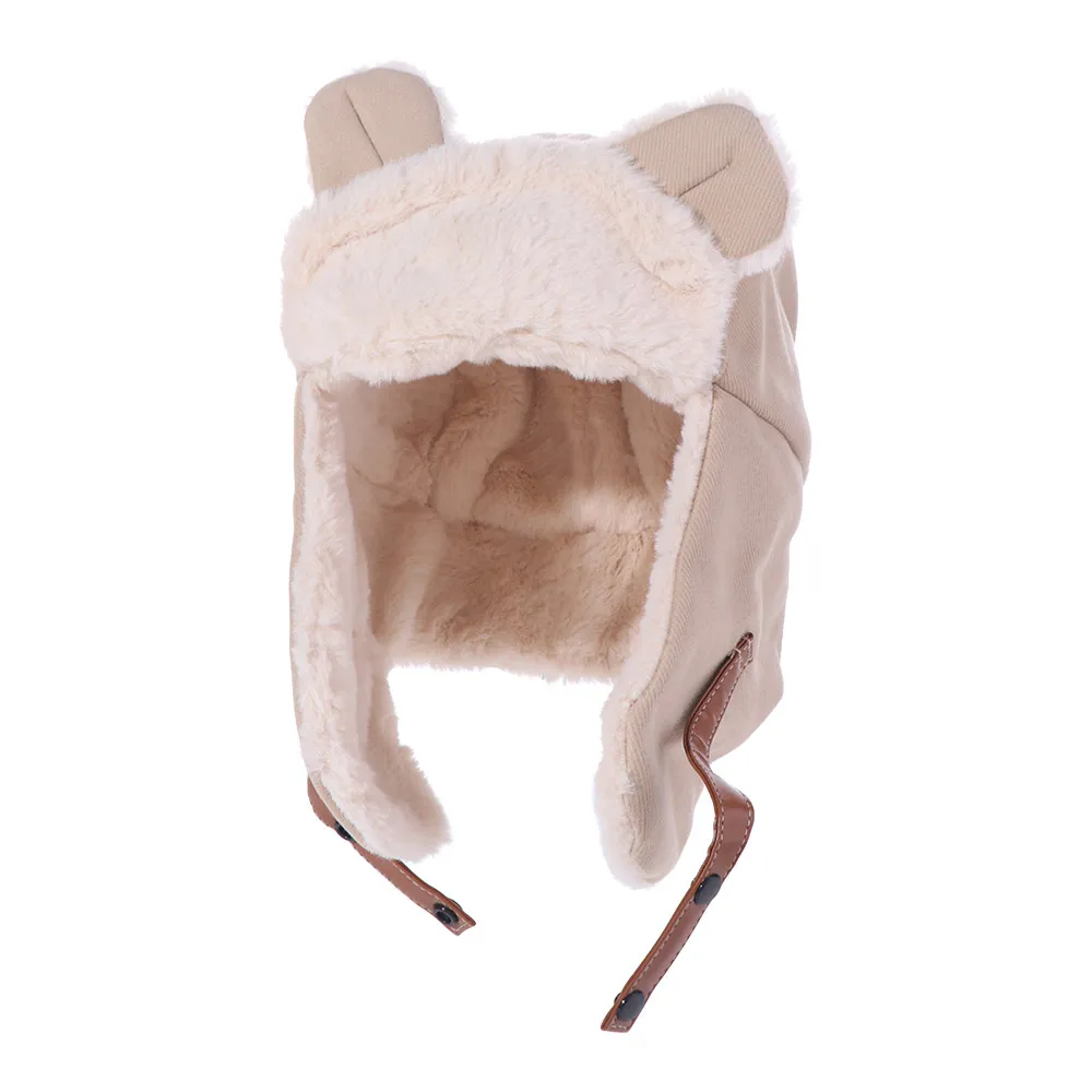 

Fashion Winter Bear Ear Pilot Hat Plush Warm Faux Fur Pilot Cap Cycling Skiing Ear Protection Hat Men Women
