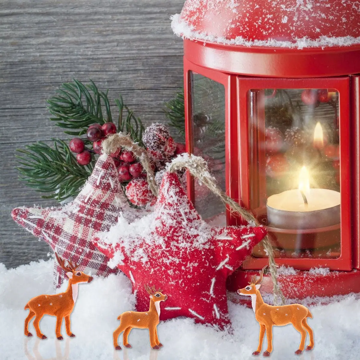 

3Pcs Sika Deer Christmas Ornament Cloth Decor Set Lifelike Elegant Indoor Desktop Living Room Bedroom Festive Party Decoration