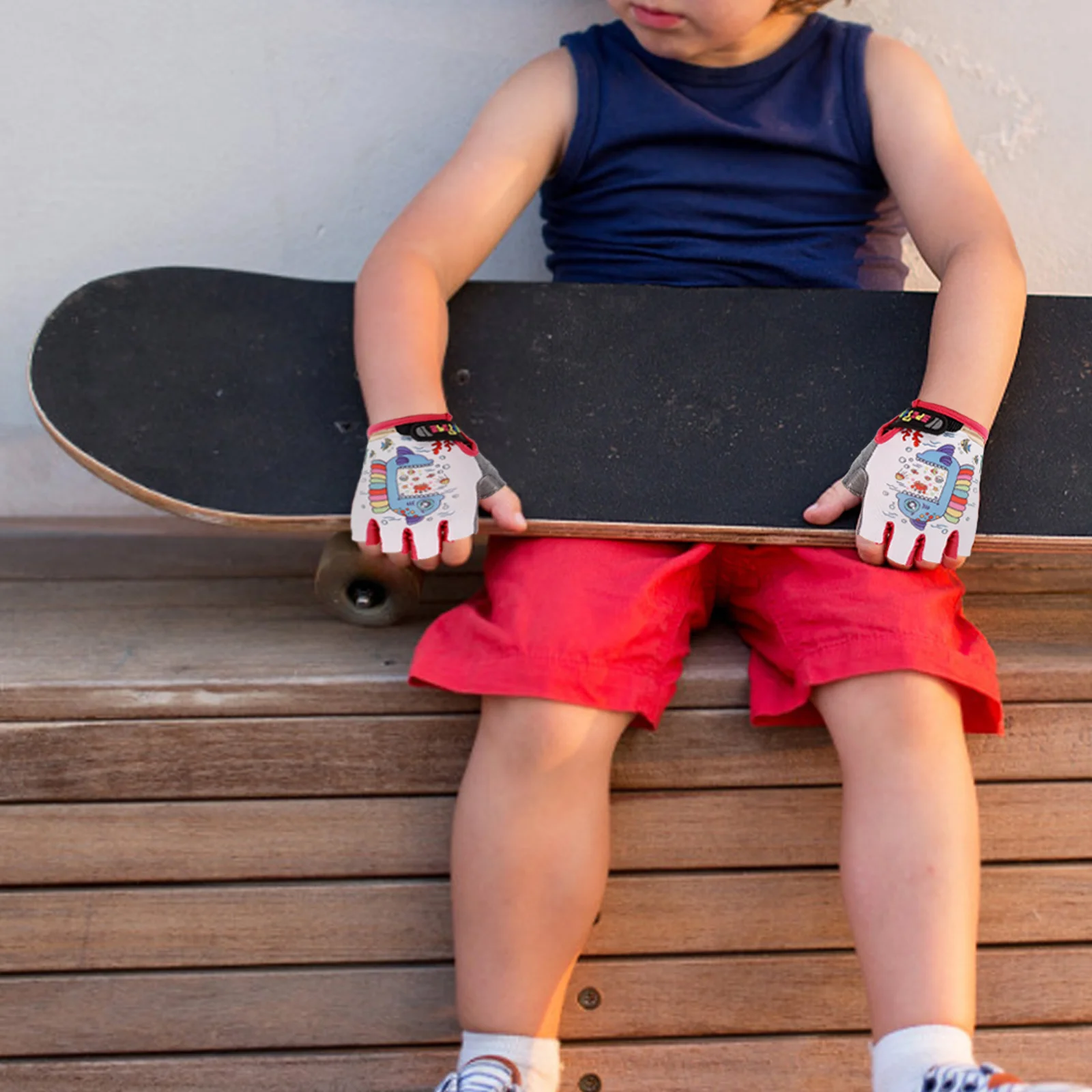 

Kids Fingerless Gloves Pink Fish Design Breathable Non-Slip Grip for Cycling Roller Skating Balance Biking Outdoor Sports