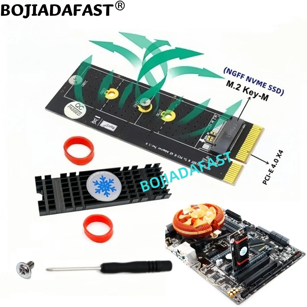 PCIe 3.0 X4 PCI-E 4.0 4X to M.2 NGFF Key-M SSD Adapter Card Heatsink 2230 2242 2260 2280 Nvme SSD Vertical Installation