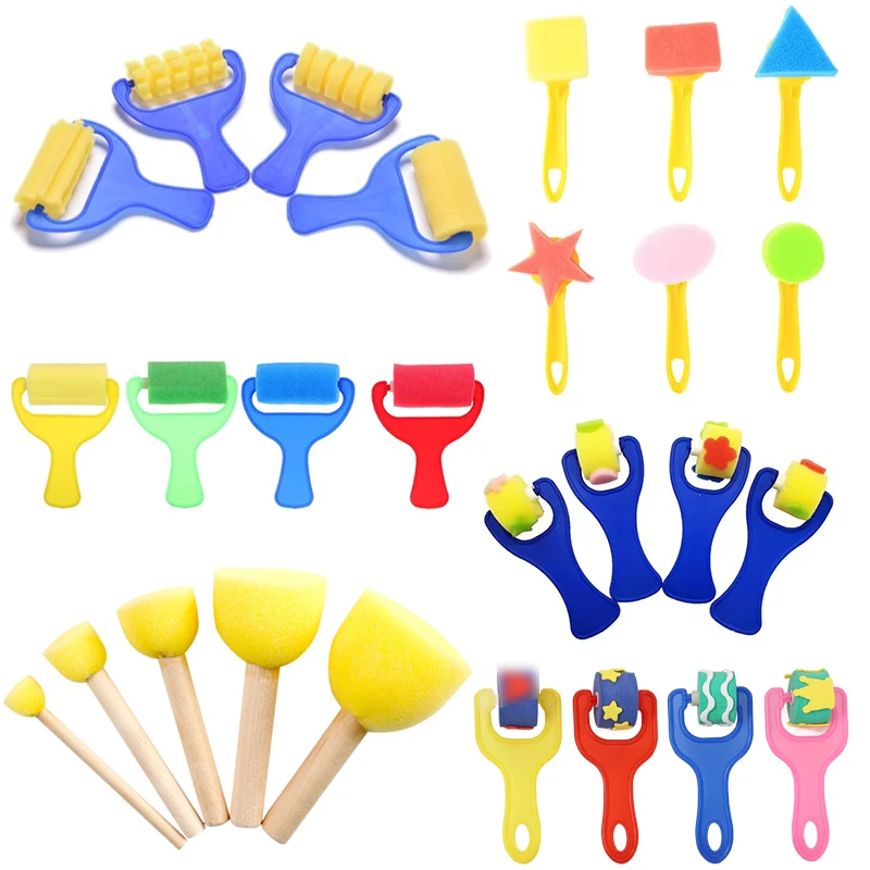 8-12PCS/Set Painting Sponge Brush Mutiple Shapes Drawing Sponge Stick Festival Party Handcraft DIY Graffiti Props Decoration ZYF