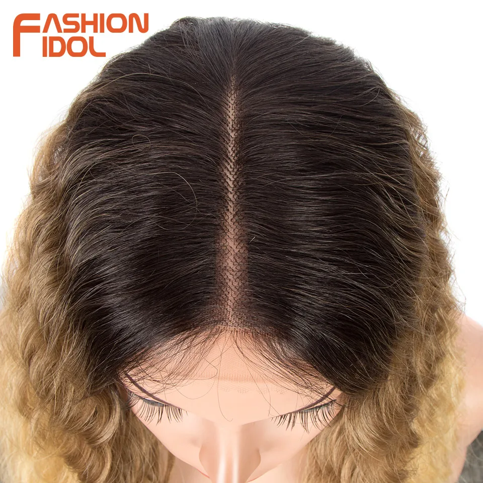 موضة المعبود 30 بوصة المياه متموجة الدانتيل الباروكة الاصطناعية أومبير شقراء براون موجة الشعر المستعار للنساء ارتفاع درجة الحرارة الألياف شعر مستعار تأثيري #6