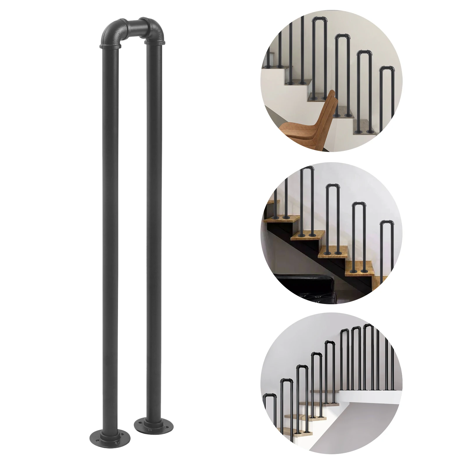 33.46inch Height Modern U-shaped Stair Handrail Black for Porches, Gardens, Homes