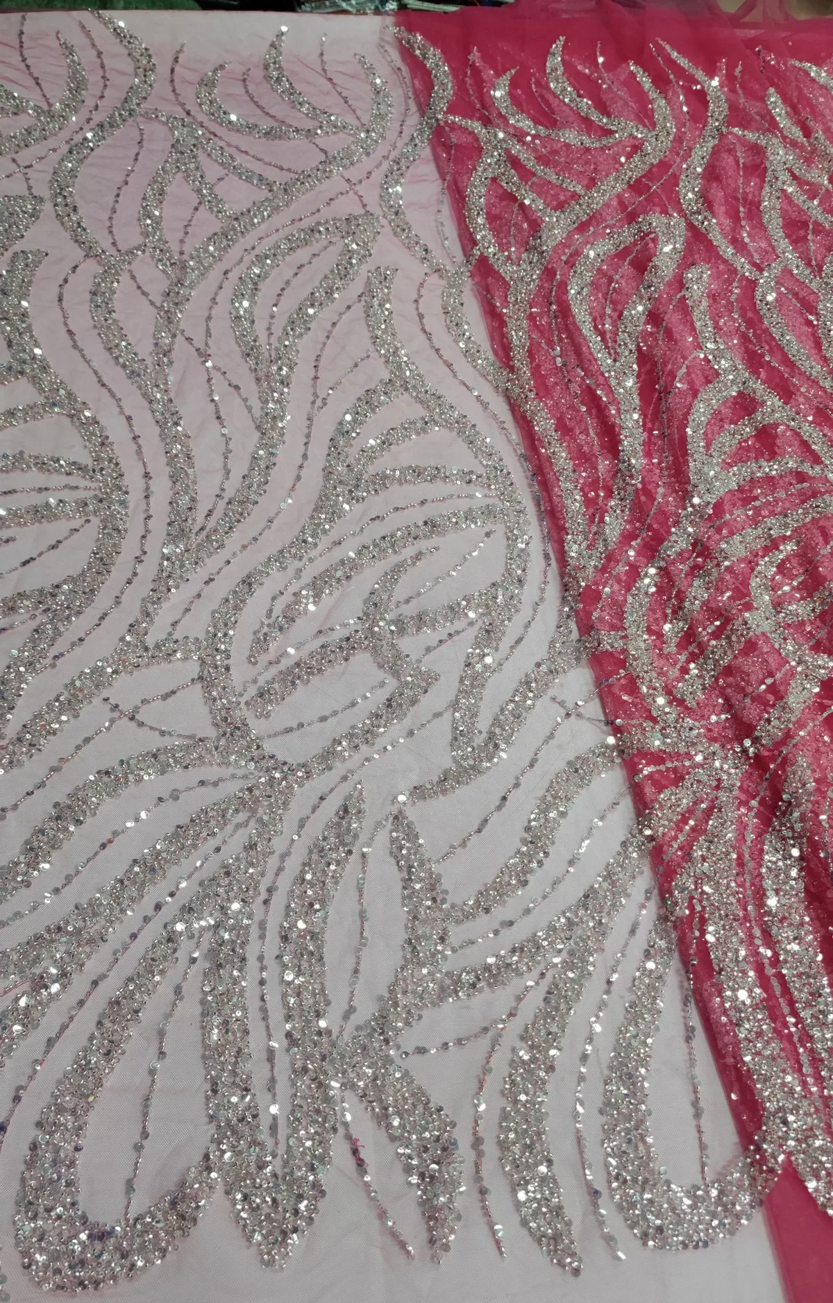 High Grade Shiny Sequins Tulle Lace Fabric with Tube Beads Sequins Embroidery French Net Lace for Party Wedding XCW-120