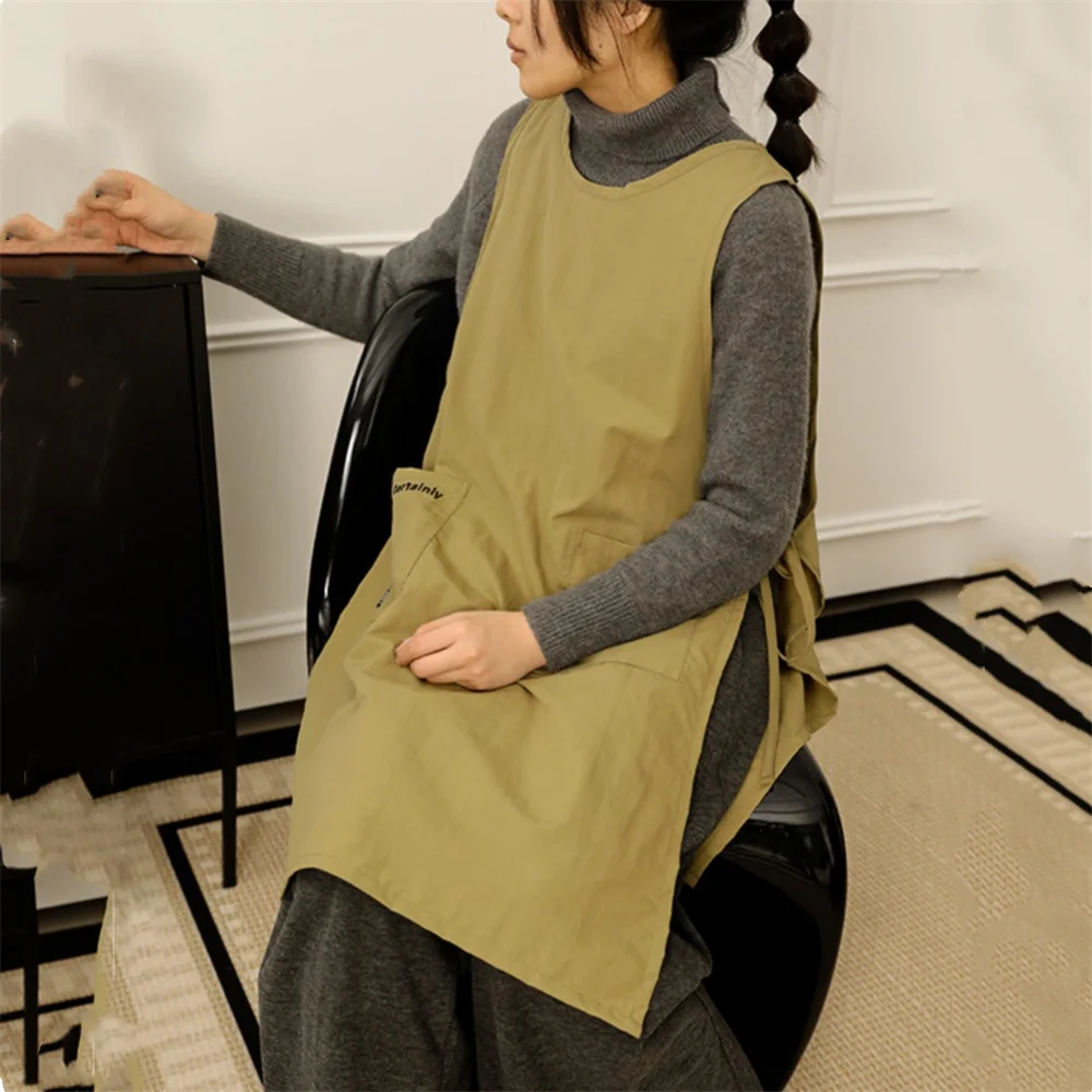 Chaleco largo antisuciedad, delantal de cocina impermeable con bolsillos, delantal de trabajo para pintura para mujer, delantal de belleza para salón de uñas