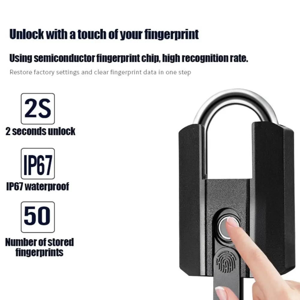 Rechargeable Smart Padlock Waterproof App Control Fingerprint Lock Biometric Alloy Steel Electronic Lock Cupboard